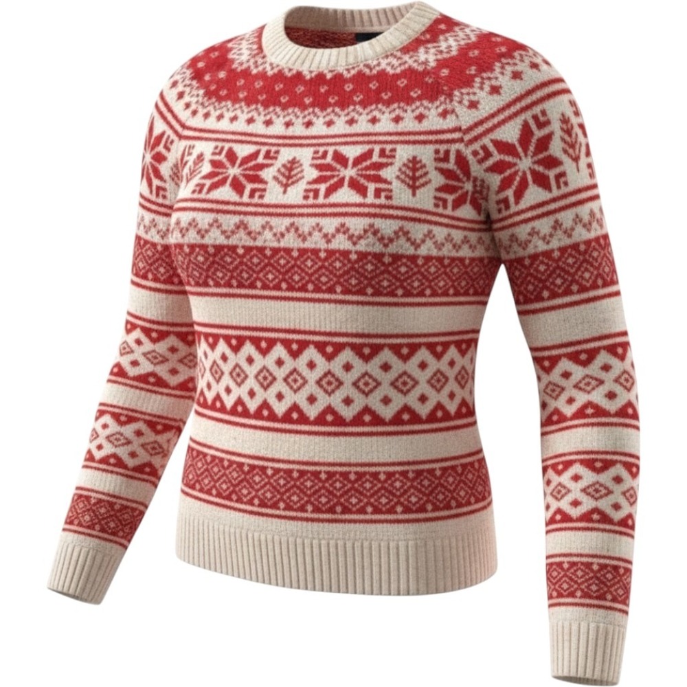 Duluth Trading Co Women's Large Red Cream Fair Isle Wool Alpaca Sweater Nordic